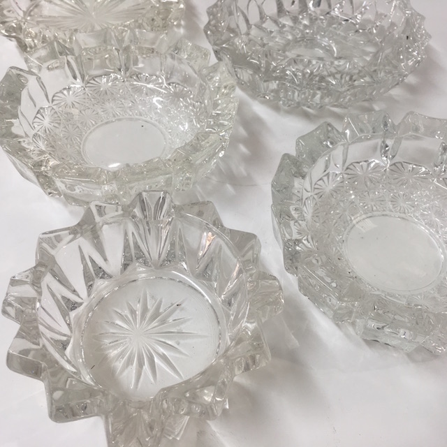 ASHTRAY, Glass - Round Cut Glass - Assorted Styles